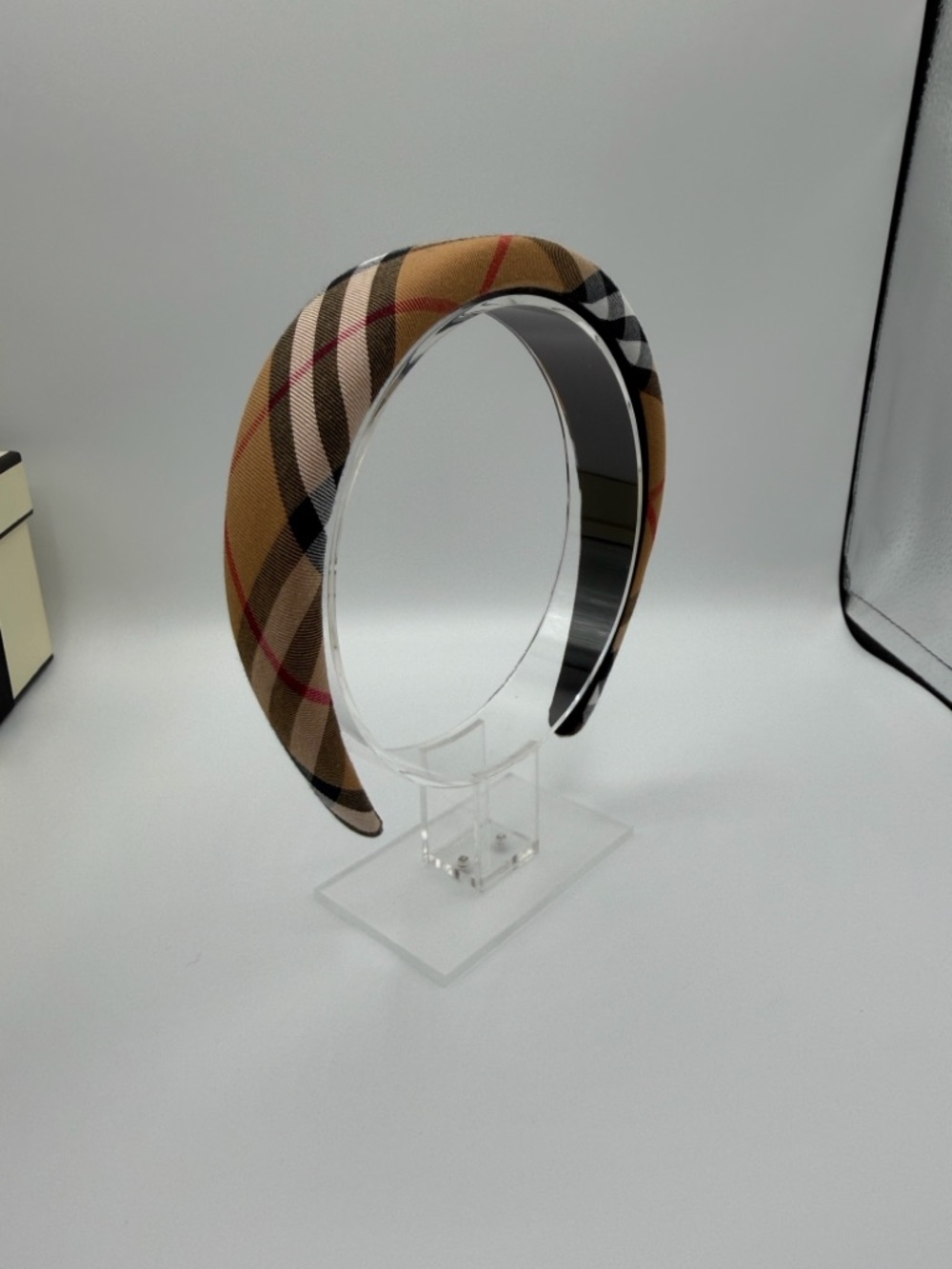 Plaid Padded Headband in Camel and Black